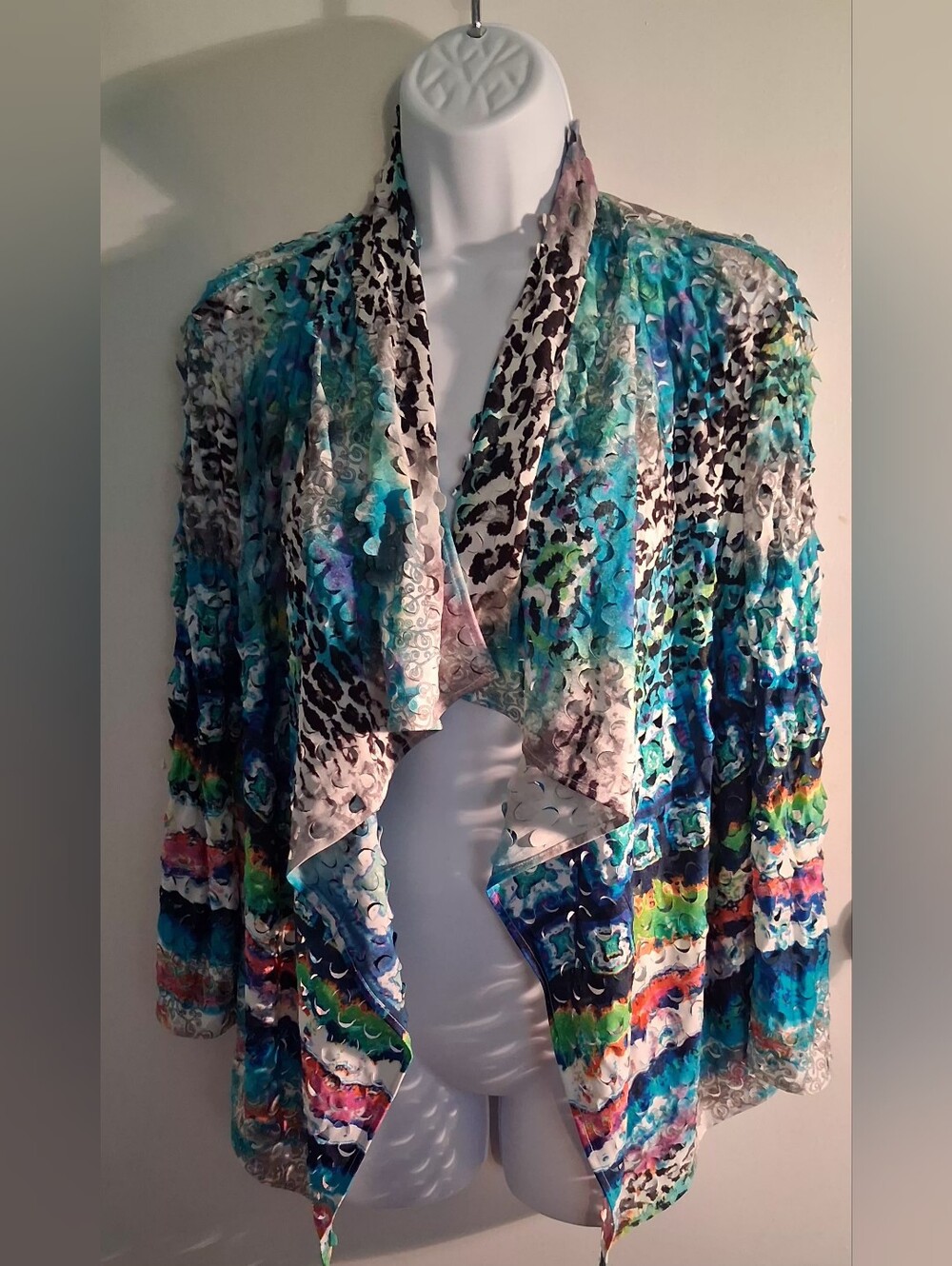 Alberto Makali Colorful Waterfall Open-Front Women's Lightweight Cardigan Size L